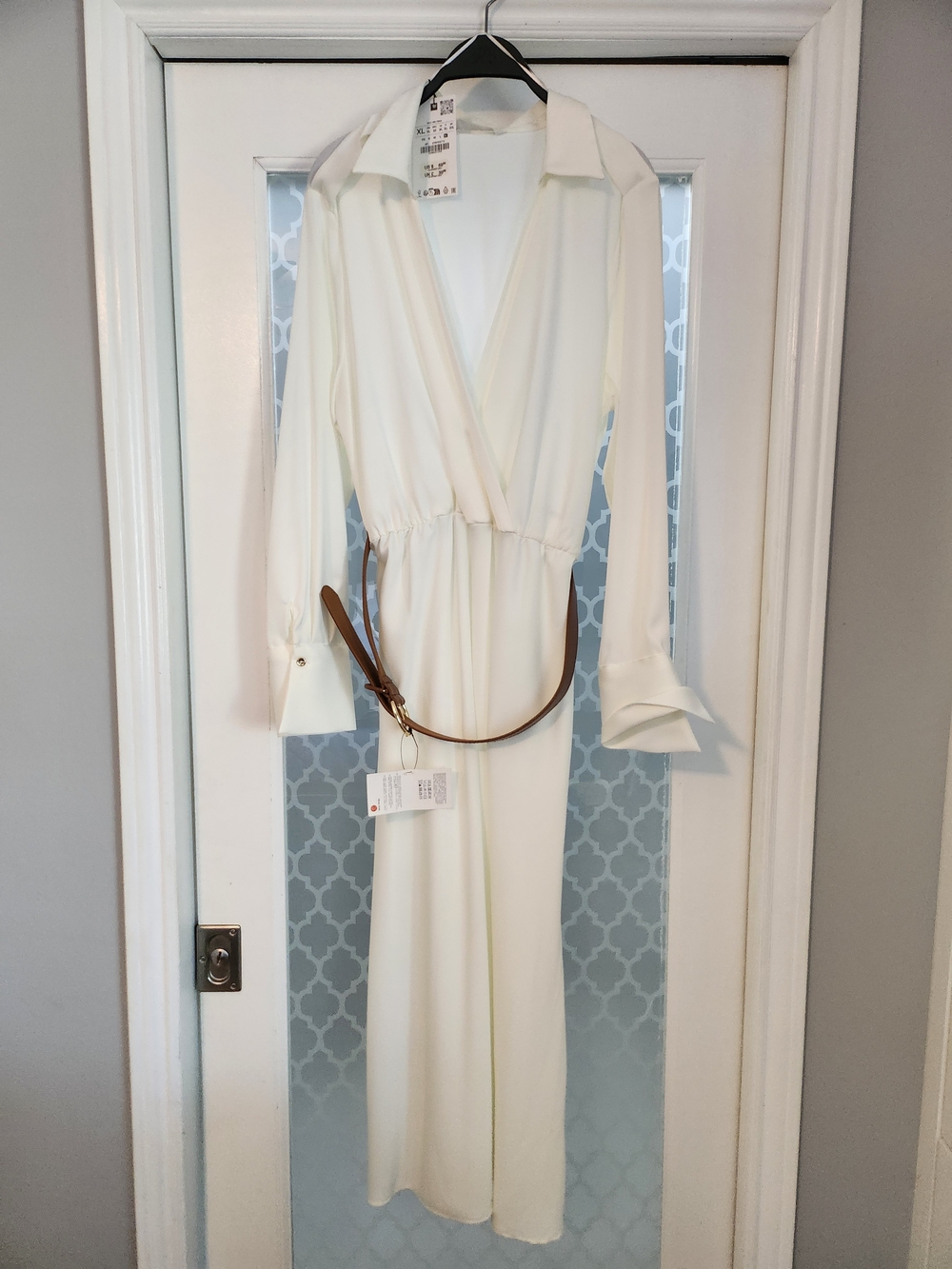Zara Cream Long Sleeve Wrap Maxi Dress